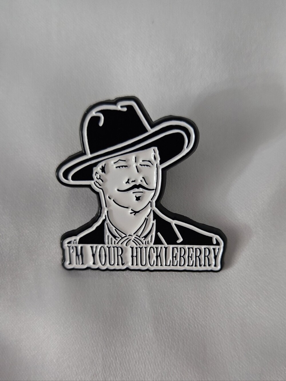❤️3/$6❤️ Tombstone "I'm Your Huckleberry" Black & White Enamel Pin